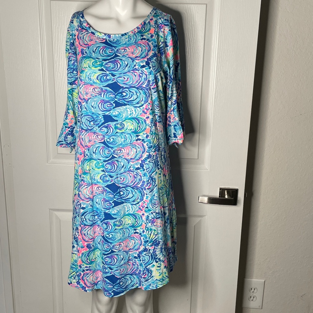 Lilly Pulitzer Preston Long Sleeve Mini Dress Multi ocean Commotion Pima Cotton